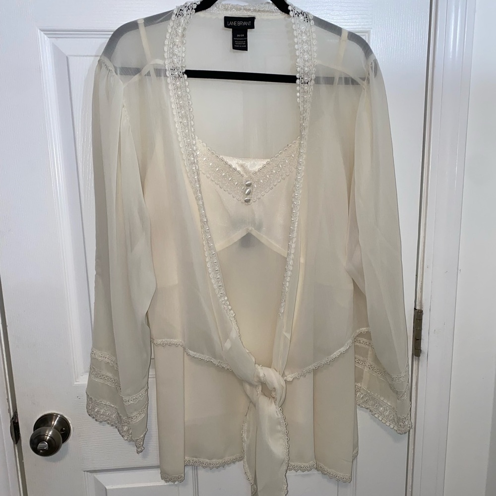 Gorgeous 2 Piece Lane Bryant 26/28 Dressy Camisole Tank/Bolero Set with Lace EUC